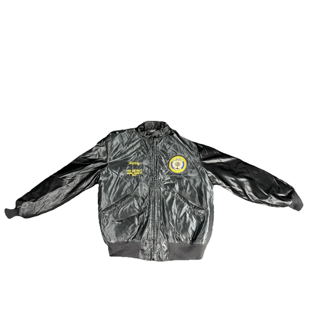 VTG Y2K Butwin Bomber Jacket Mens LG Black‎ Satin US Army 4th District Minn